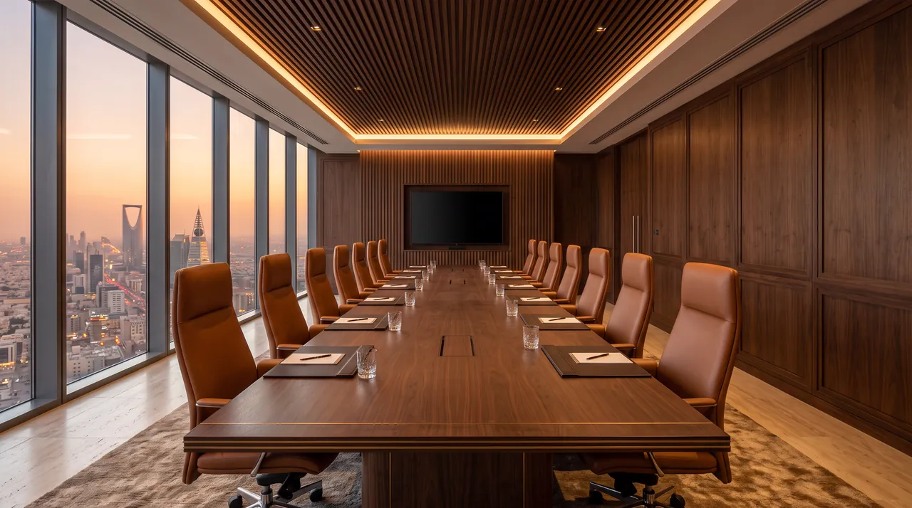 Walnut boardroom table in an executive office