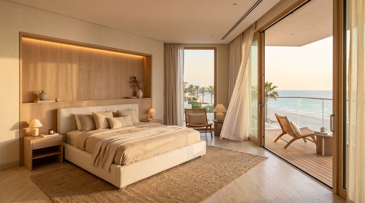 Master suite opening onto the Red Sea, Obhur Beach Estate
